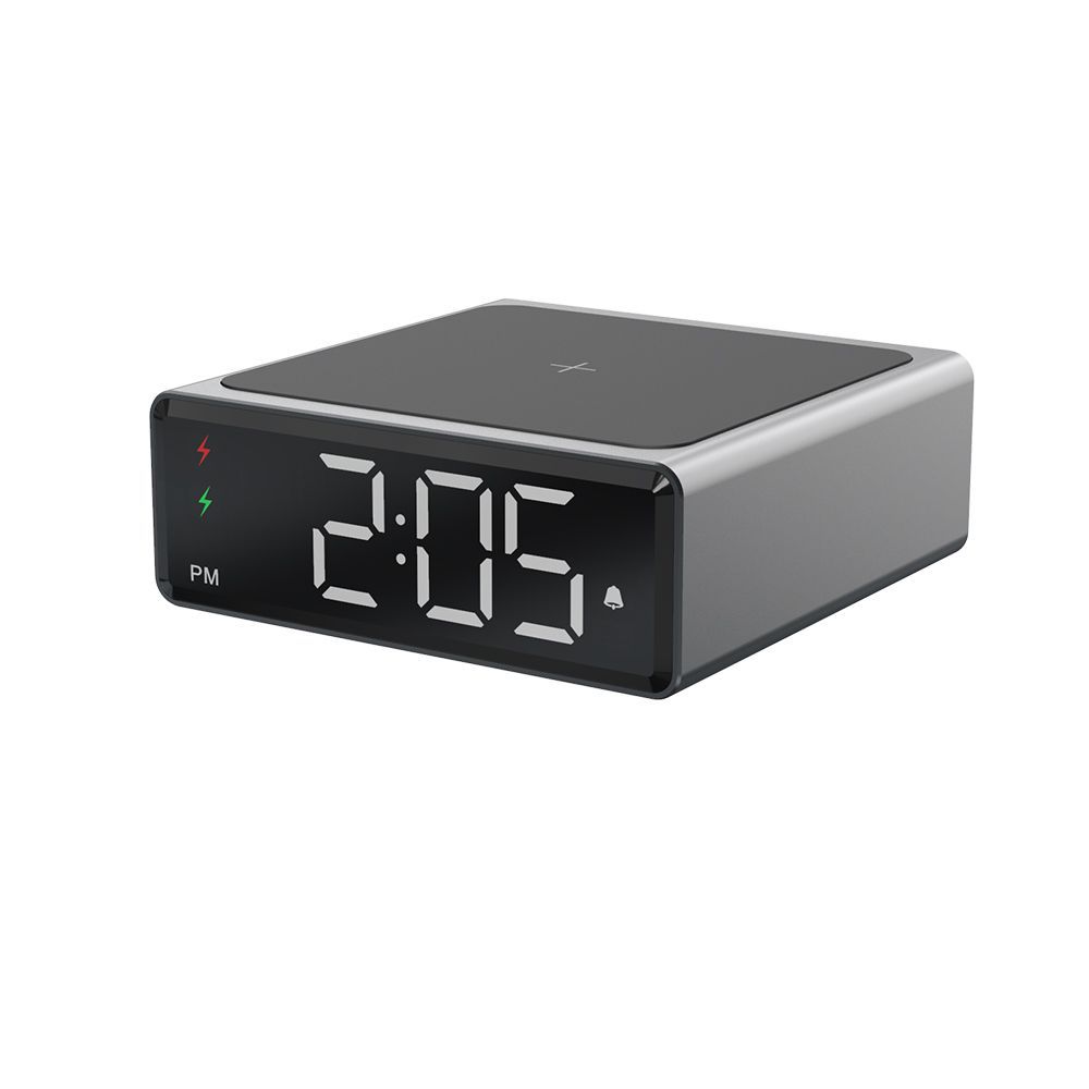 Cross-border new aluminum shell 15W wireless charging clock creative multi-function fast charger LED student mute alarm clock