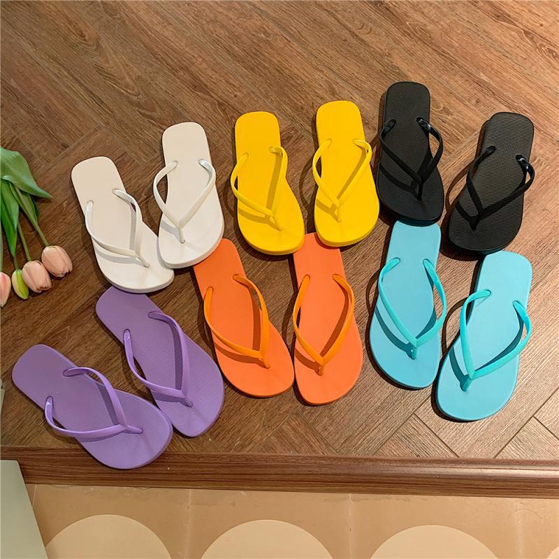 2022 Summer New Korean Style Flat Flip-Flops Women's ins Trendy Couple Simple Solid Color Flip-Flops Summer Beach Slippers