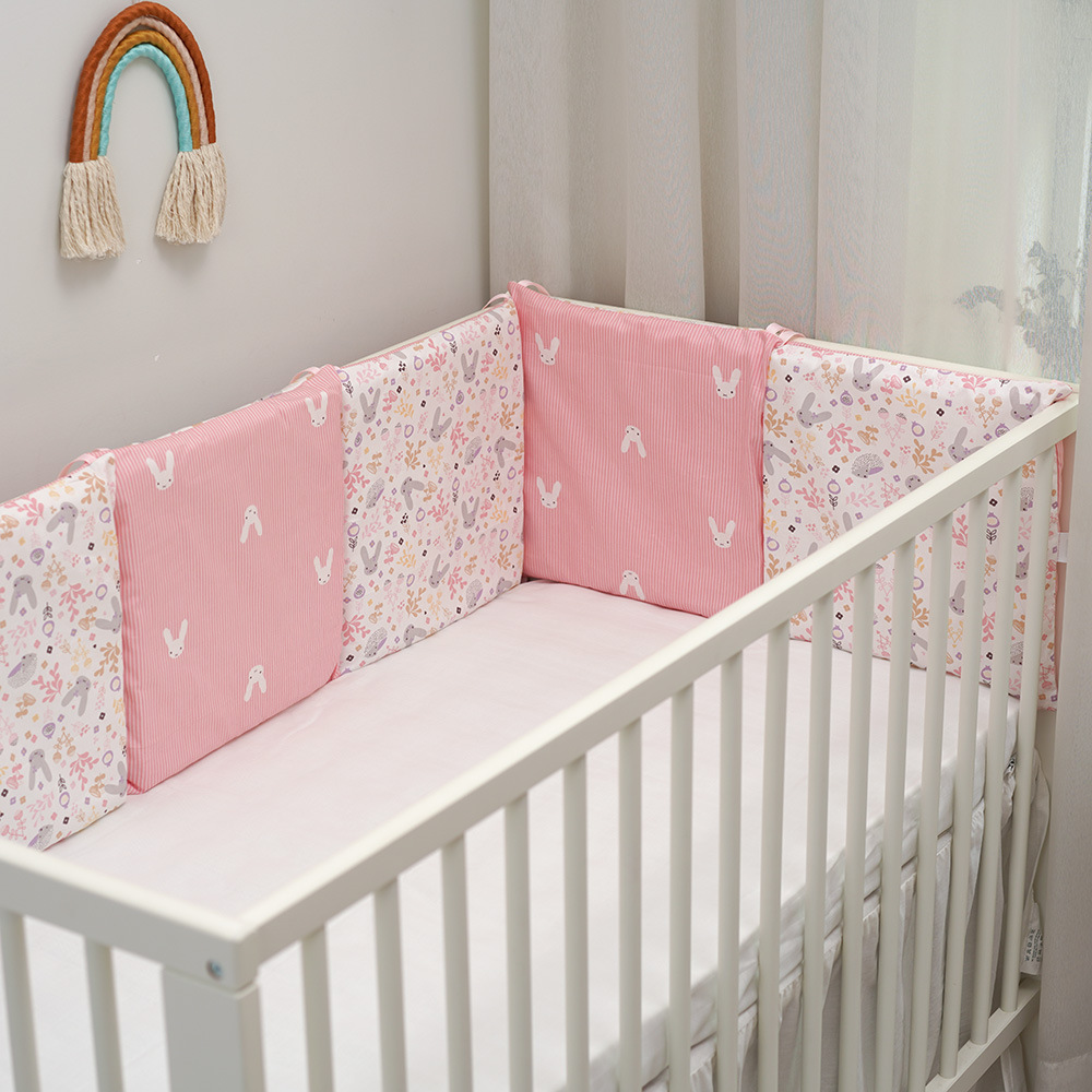 Baby Bed Baby Bedding Kit Cartoon Cotton Anti-collision Guardrail Powder Rabbit 30*30 Removable and Washable