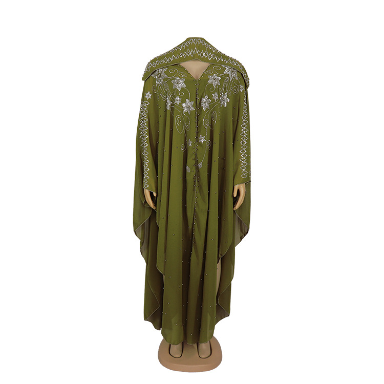 Cross-border Africa Europe and the United States dress robe Pearl chiffon heavy industry hot drilling gun bead source factory spot + inner skirt