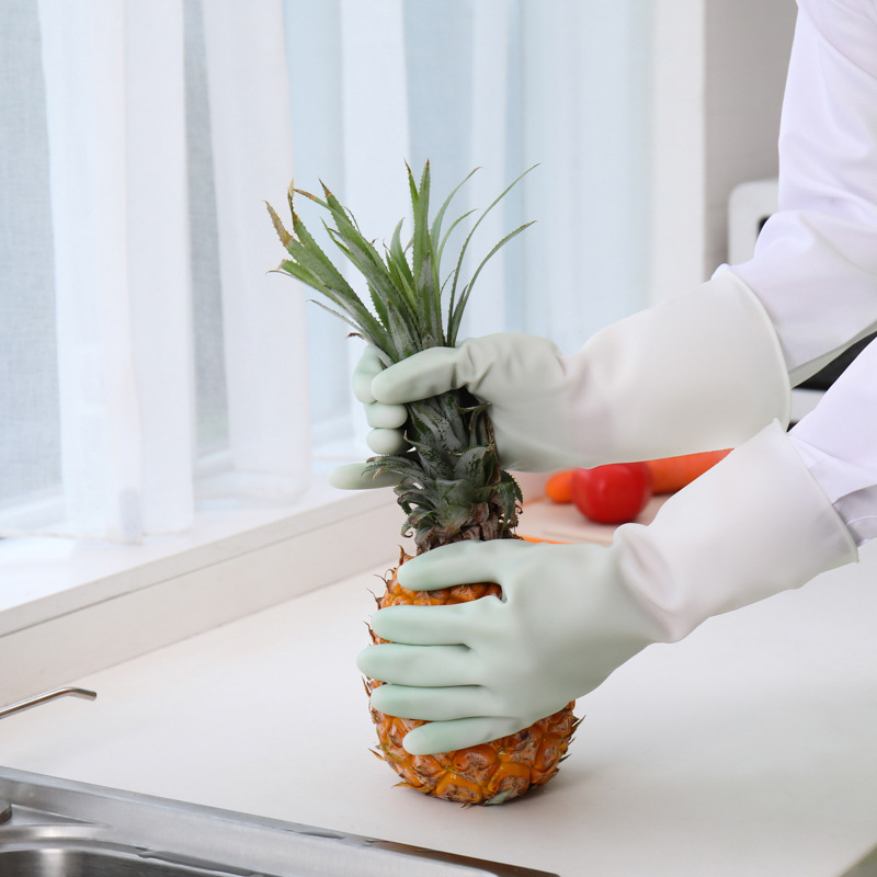 Rubber rubber rubber nitrile brush bowl waterproof household kitchen dishwashing gloves women's household cleaning laundry clothes durable