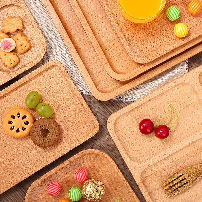 Beech Wood Wooden Tray Dinner Plate Tea Tray Household Cup Plate Steak Coffee Plate Rectangular Plate Bread Fruit Plate