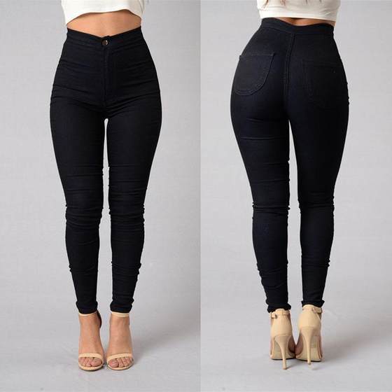 Imitation jeans ladies high waist leggings outside spring large size black pencil pants