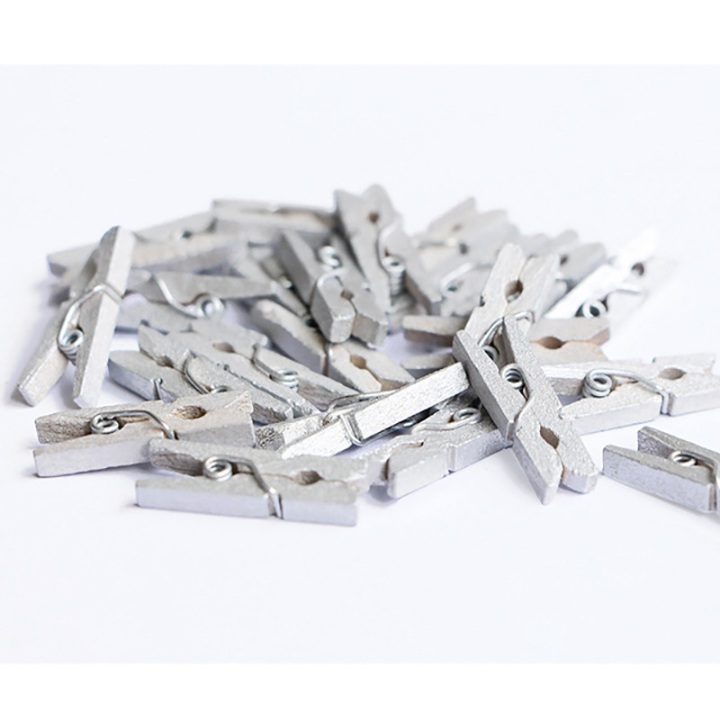 Gold Silver 2.5cm Wood Clip Color Clip Photo Clip Photo Clip Mini Small Wood Clip Spot Wholesale
