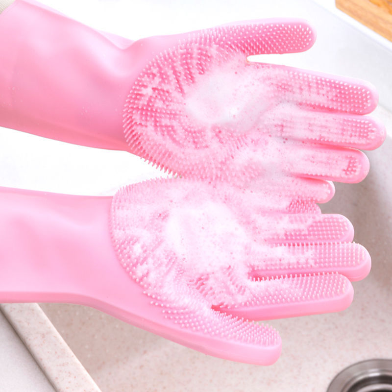 Silicone dishwashing gloves household thickened durable cleaning kitchen household gloves car wash laundry bath gloves
