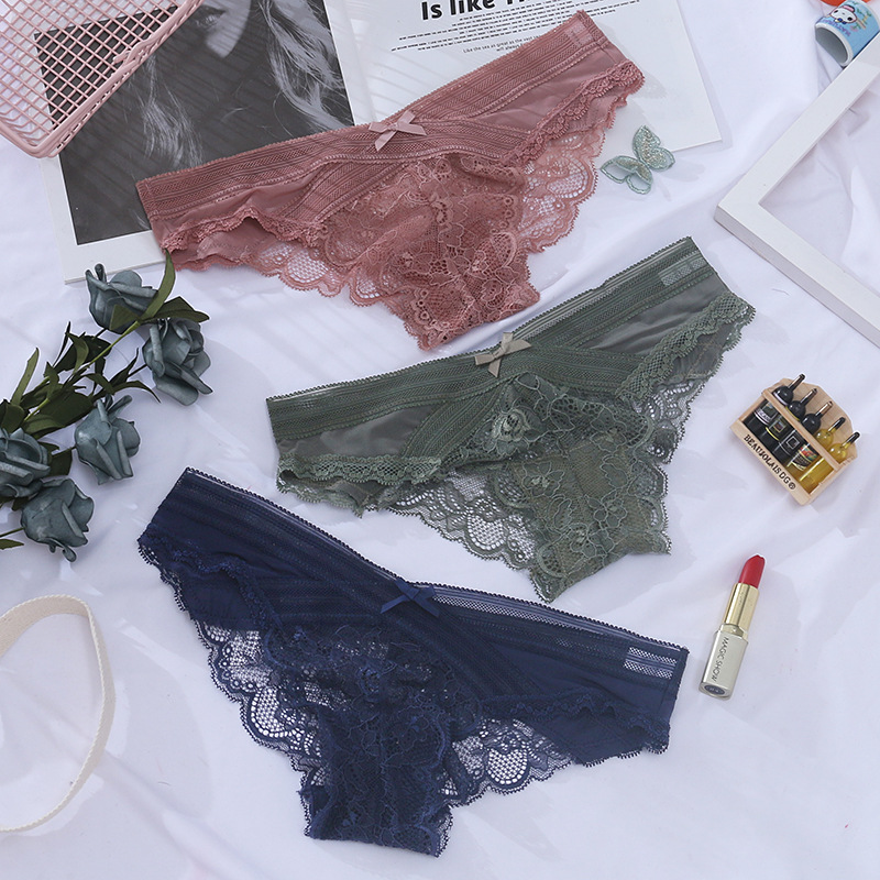 European and American Sexy Transparent Lace Underwear Women's Cross Design Lightweight Breathable Temptation T Pants New Women's Briefs