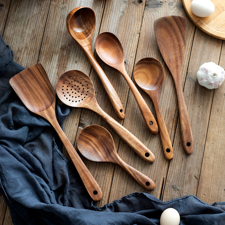Teak Wooden Non-stick Cookware Wooden Shovel Long Handle Shovel Vegetable Shovel Leaflet Acacia Cooking suit Kitchen Tools