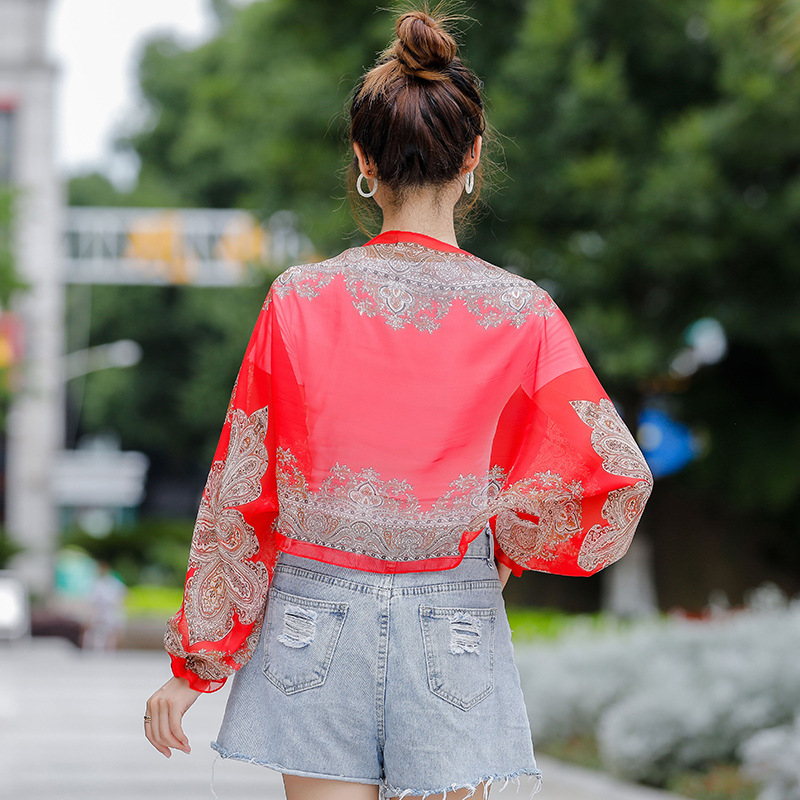 Summer chiffon sunscreen shawl cashew printed sunscreen sleeves long sleeve thin outer small shawl scarf women's wholesale