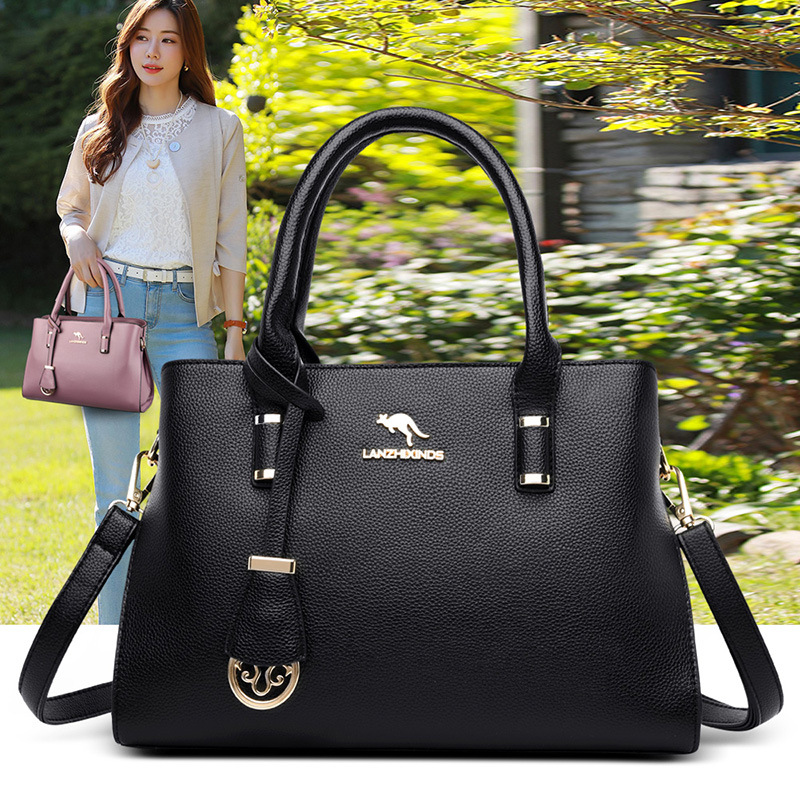 Lanzhixin kangaroo women's bag 2022 new middle-aged mother's bag soft leather all-match shoulder messenger bag women's handbag