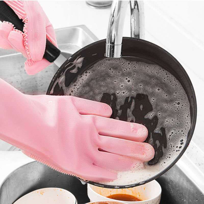 Silicone dishwashing gloves household thickened durable cleaning kitchen household gloves car wash laundry bath gloves