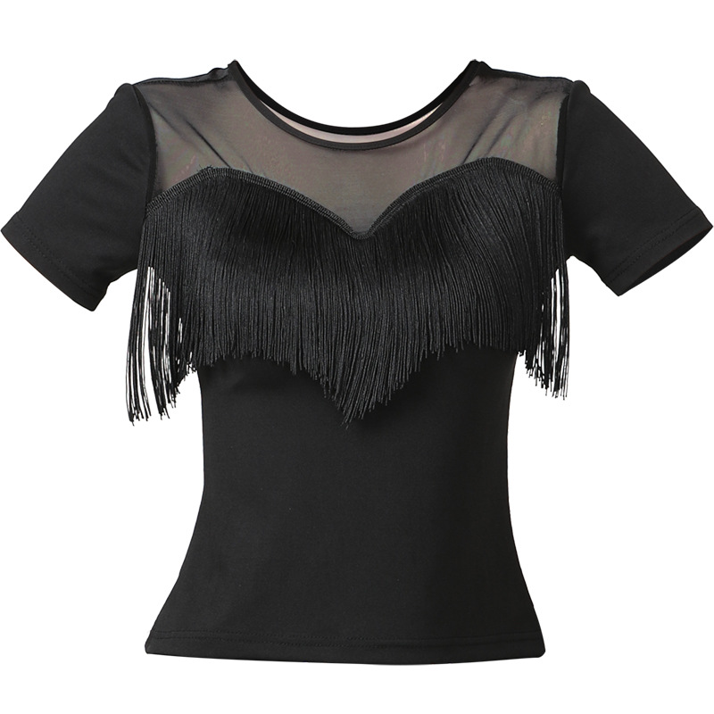 New Adult Modern Dance Top Women Latin Dance Sexy Ballroom Dance Costume Tassel Mesh Practice Clothes