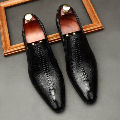 Breathable Crocodile Pointed Leather Shoes Business Dress Men's Shoes Legs Summer British Trendy Men's Slip-on Shoes Casual