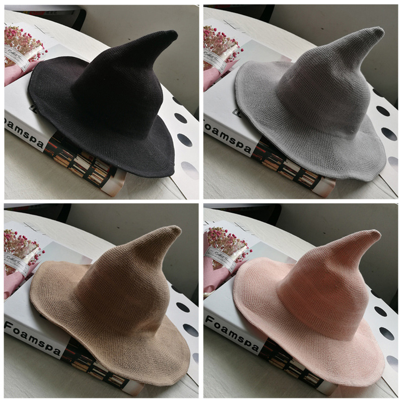 Korean style women's Wizard pointed-top wide brim breathable cotton wizard top hat spring and summer women's fisherman sun-proof funny basin hat female
