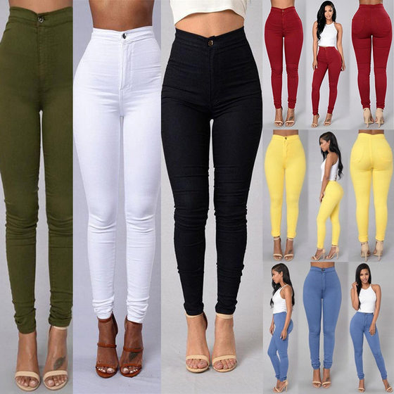 Imitation jeans ladies high waist leggings outside spring large size black pencil pants
