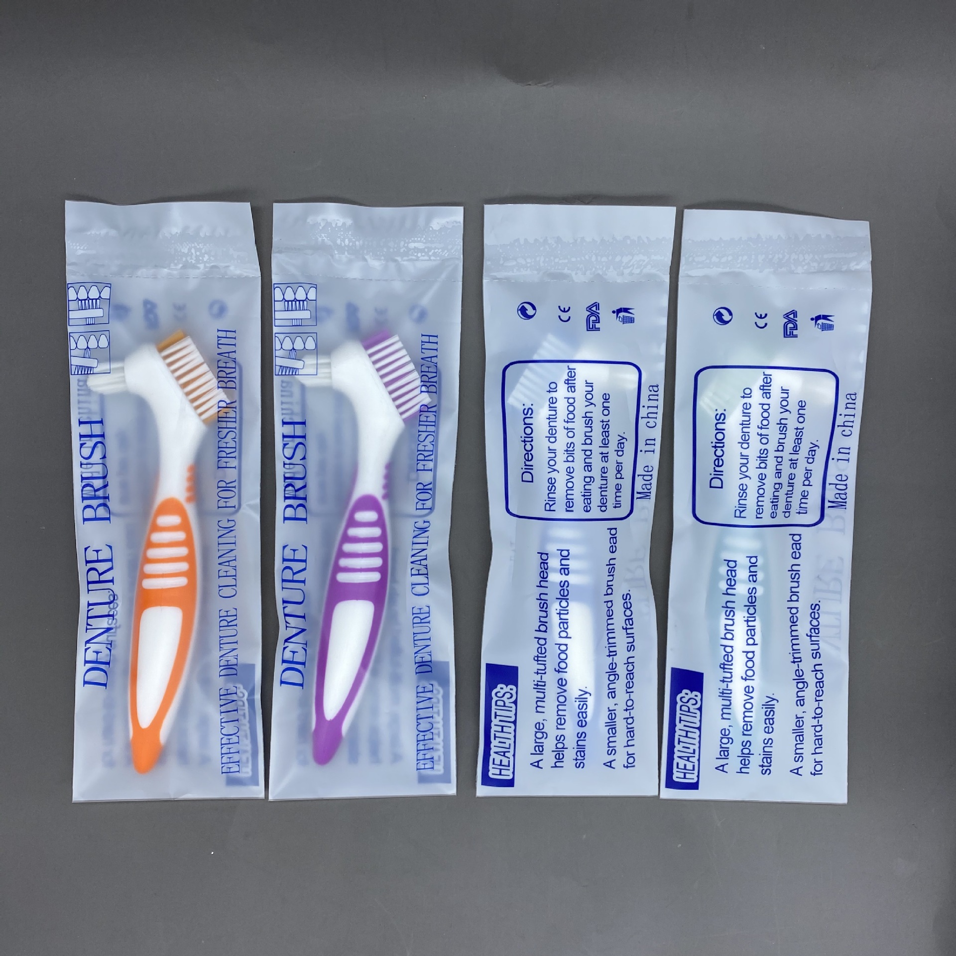 Manufacturers produce false teeth toothbrush travel cleaning toothbrush export foreign trade false toothbrush denture brush hot bag