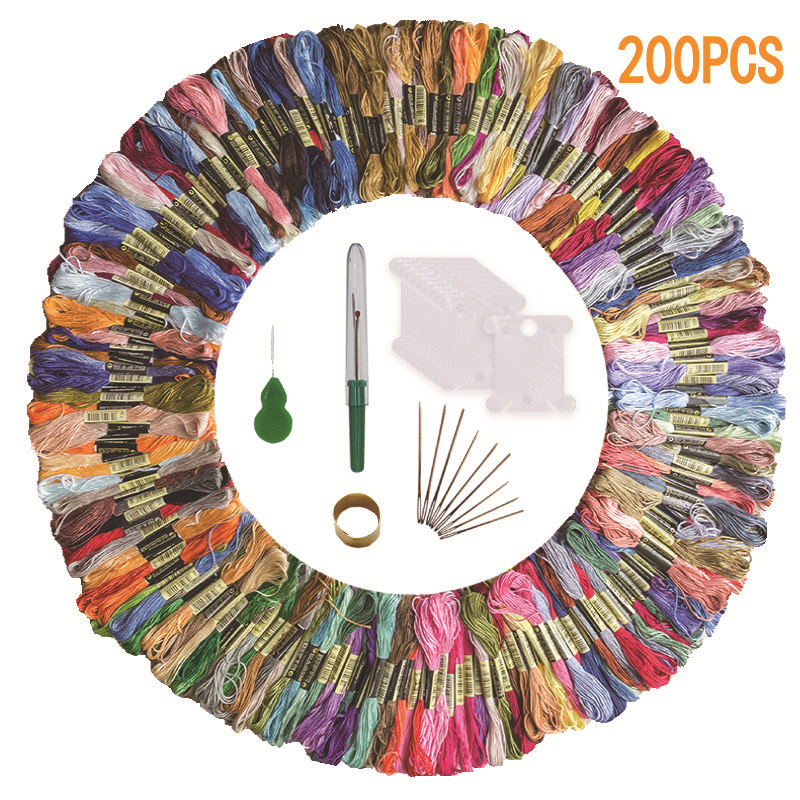Factory direct cross stitch thread 50 color 100 color embroidery thread 8 meters/DIY to send winding plate embroidery needle threader