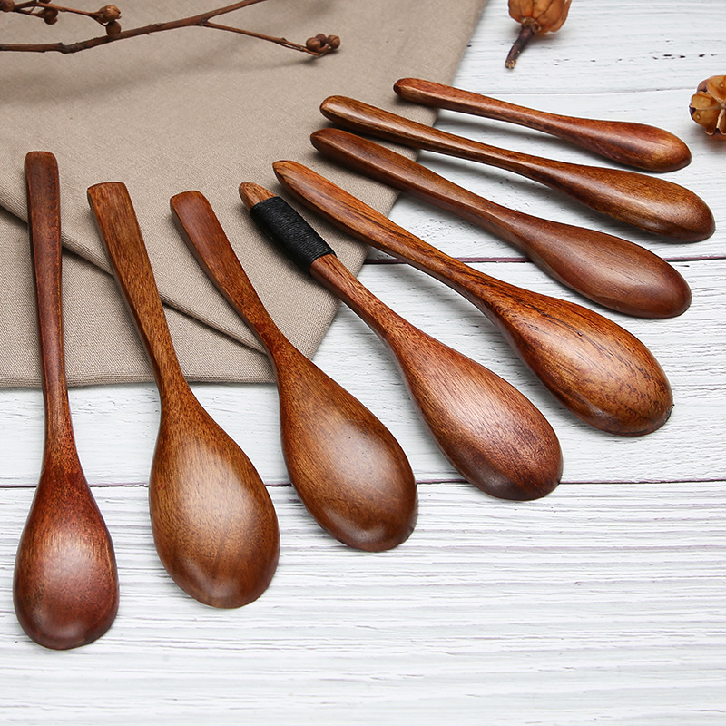 Solid wood lacquer long handle winding wooden spoon Japanese style and wind log small soup spoon free lettering multi-style mixing spoon