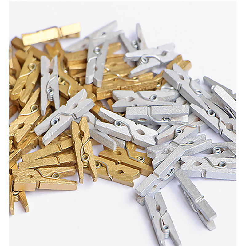 Gold Silver 2.5cm Wood Clip Color Clip Photo Clip Photo Clip Mini Small Wood Clip Spot Wholesale