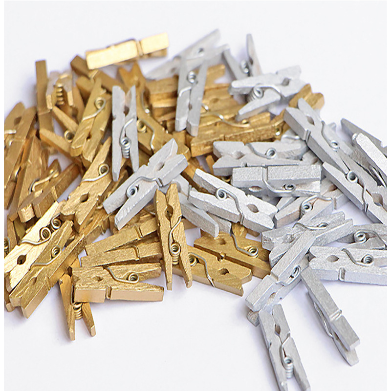 Gold Silver 2.5cm Wood Clip Color Clip Photo Clip Photo Clip Mini Small Wood Clip Spot Wholesale