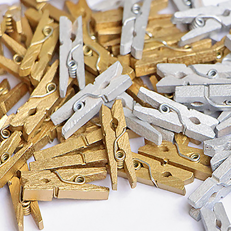 Gold Silver 2.5cm Wood Clip Color Clip Photo Clip Photo Clip Mini Small Wood Clip Spot Wholesale
