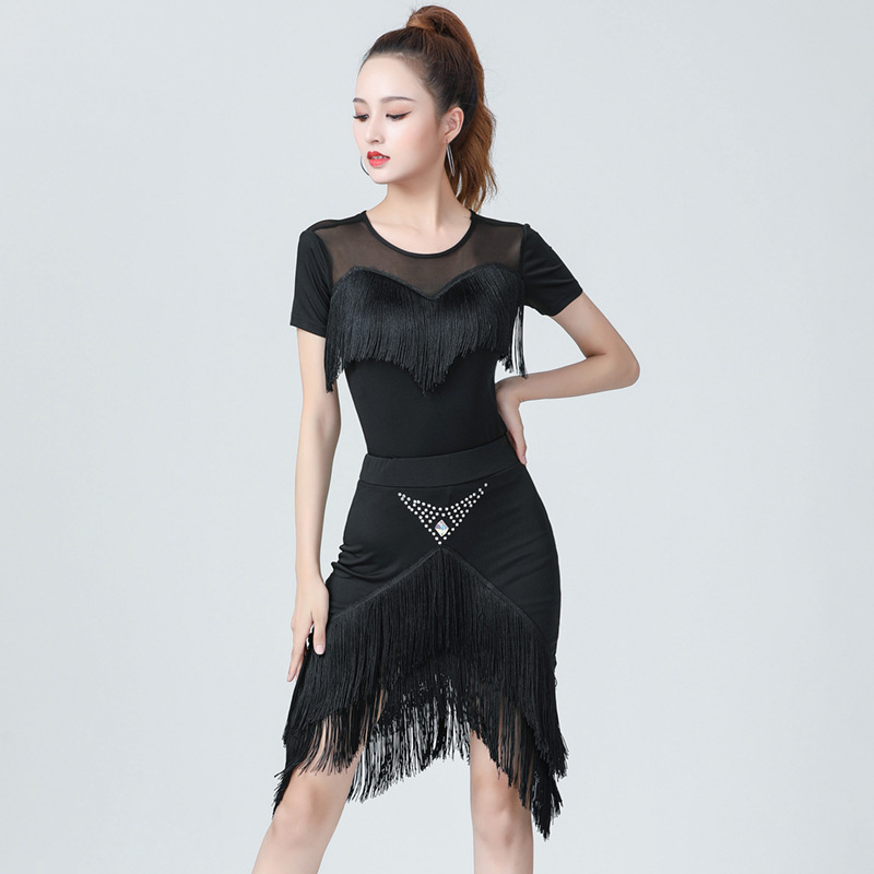 New Adult Modern Dance Top Women Latin Dance Sexy Ballroom Dance Costume Tassel Mesh Practice Clothes