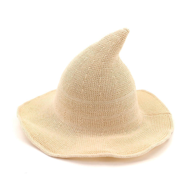 Korean style women's Wizard pointed-top wide brim breathable cotton wizard top hat spring and summer women's fisherman sun-proof funny basin hat female