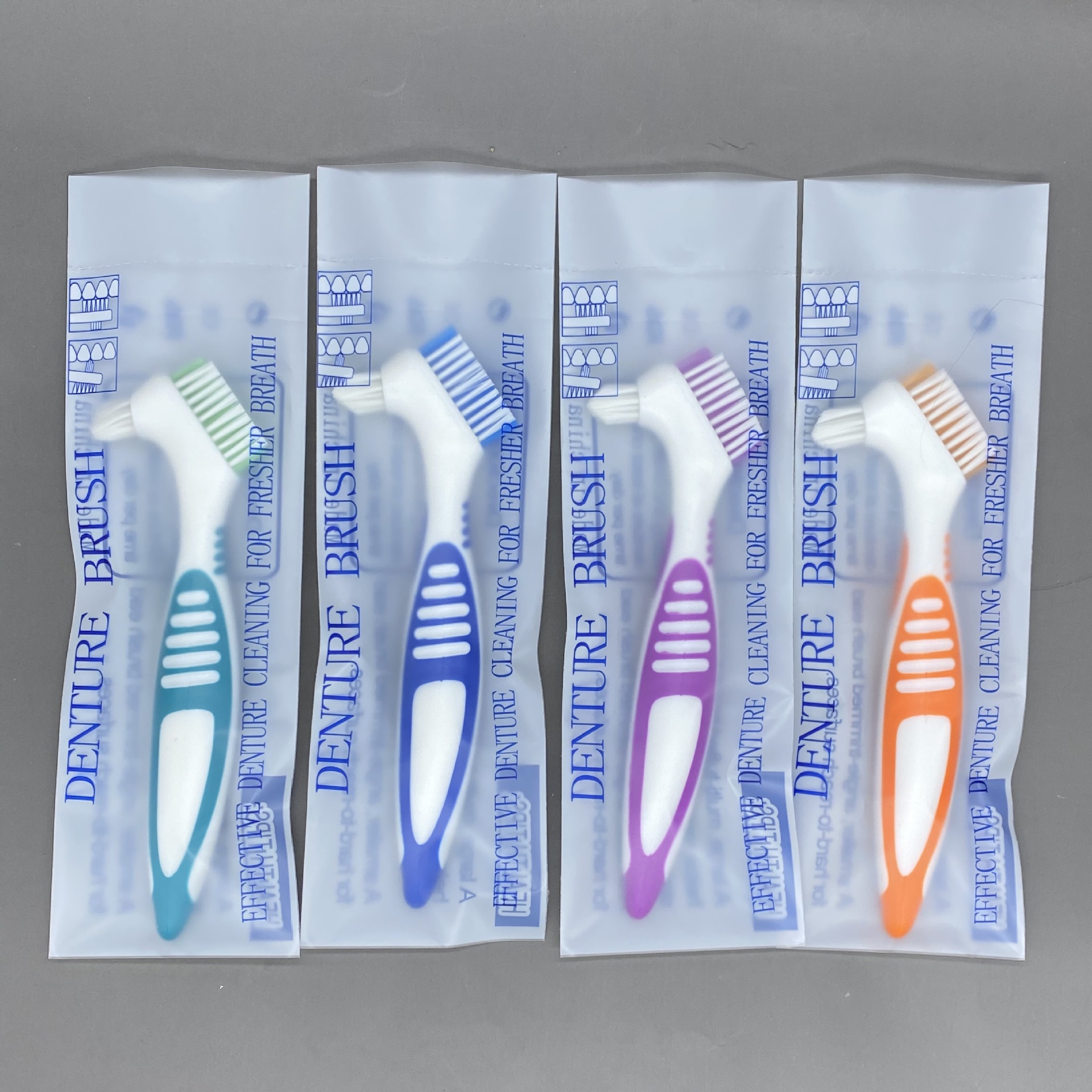 Manufacturers produce false teeth toothbrush travel cleaning toothbrush export foreign trade false toothbrush denture brush hot bag