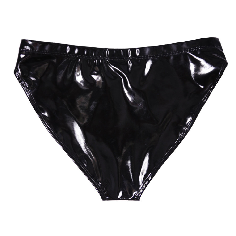 Bright Small Triangle Inner European and American Cross-border Imitation Gel Coat Sexy Bag Hip Bright Mirror Patent Leather High Waist Women's Underwear