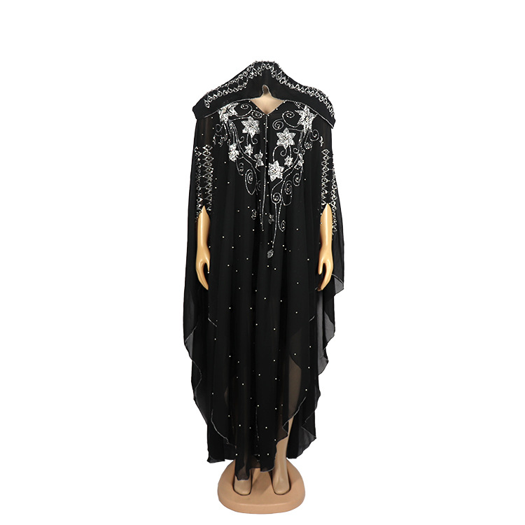 Cross-border Africa Europe and the United States dress robe Pearl chiffon heavy industry hot drilling gun bead source factory spot + inner skirt