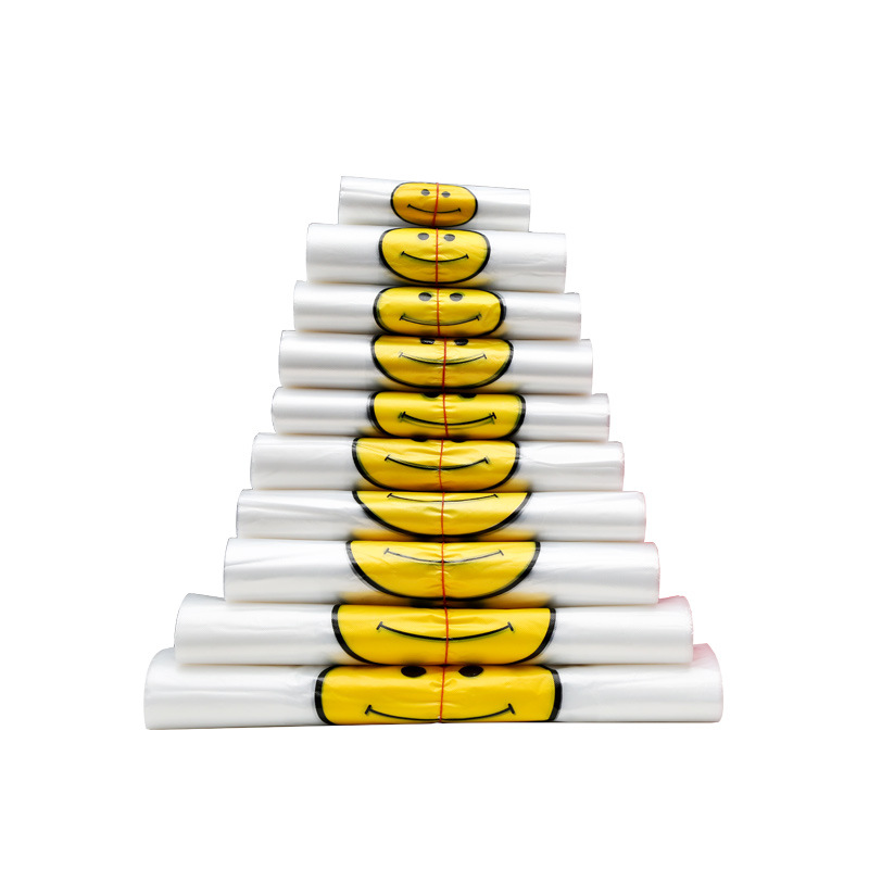 Plastic bag wholesale transparent smiling face bag food supermarket shopping vest bag thickened convenient take-out packaging plastic bag