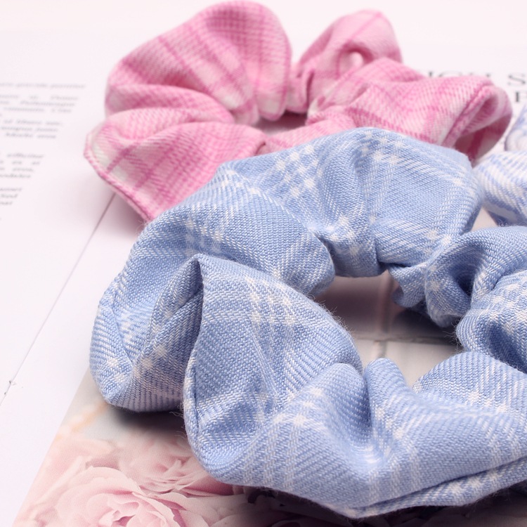 bm same style Plaid pig large intestine hair ring net red hair rope simple ponytail head rope rubber band Korean B332
