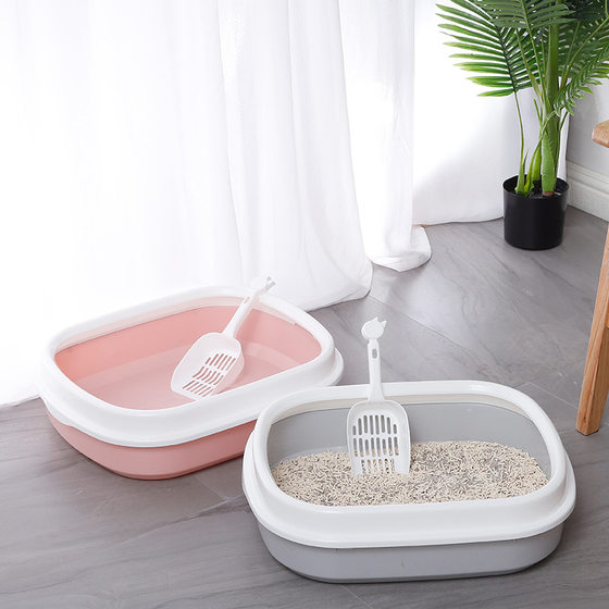 P spot wholesale high side with cat litter shovel anti-splash Oval semi-closed medium cat toilet pet litter box