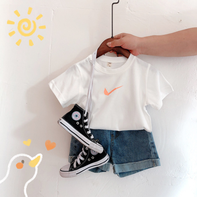 2025 summer new boys and girls cotton T-shirt Korean children round neck bottoming shirt baby short sleeve top