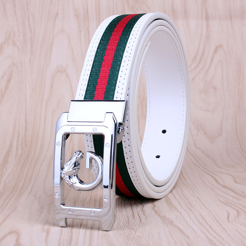 Men's belt wholesale genuine leather white cowhide men's belt men and women's casual fashion smooth buckle pants belt Korean style 