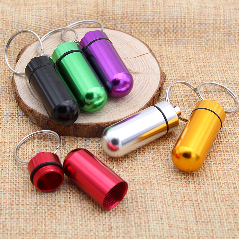 Outdoor Medicine Bottle Aluminum Alloy Keychain Hanging Bottle Mini Waterproof Small Medicine Jar First Aid Pill Tablet Bottle Sealed Cartridge Jar