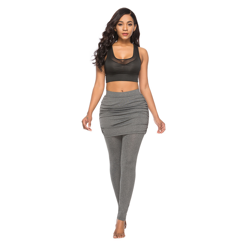 2020 cross-border hip side pleated skirt fake two-piece bottoming skirt stretch sports pants