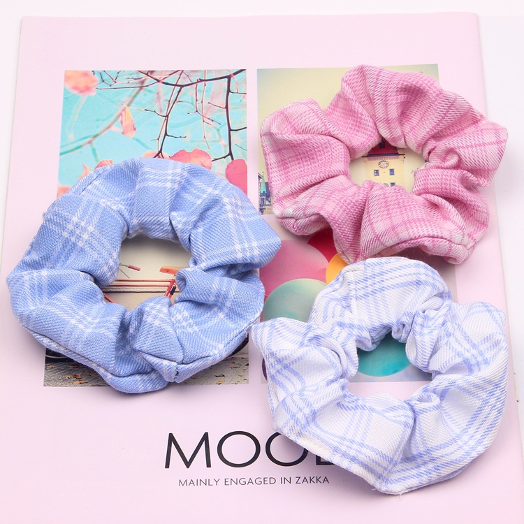 bm same style Plaid pig large intestine hair ring net red hair rope simple ponytail head rope rubber band Korean B332