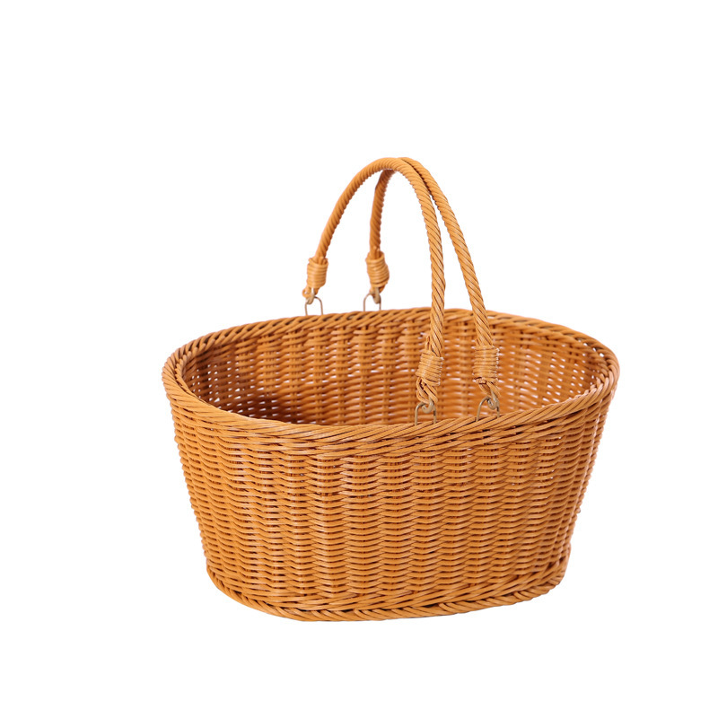Imitation Rattan Basket Woven Portable Basket Outdoor Storage Basket Fruit Basket Vegetable Basket picnic Basket Supermarket Shopping Basket Rattan Basket