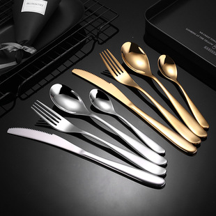304 stainless steel knife and fork spoon bright gold French Crescent light knife and fork spoon four-piece hotel Western tableware knife and fork set