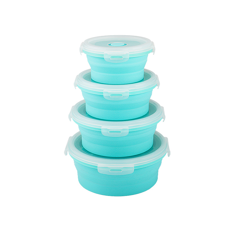 Round Foldable Silicone Lunch Box suit Lunch Box Four-Piece Single Layer Printable LOGO with Sealing Cover