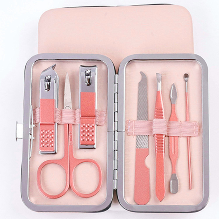 Rose gold chick nose pliers beauty nail art manicure pedicure knife kit nail clippers set 7-piece set of care tools full