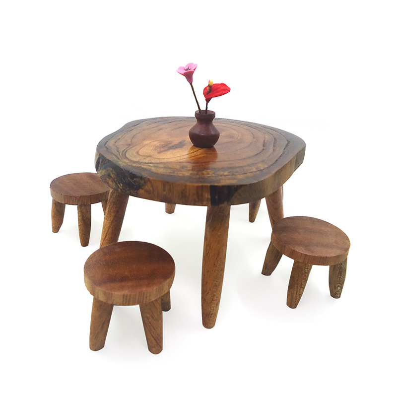 1:12 dollhouse accessories dollhouse mini retro solid wood living room set dining table chair scene decoration