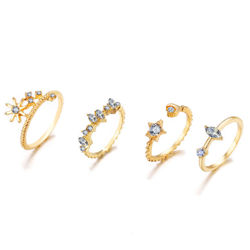 5763 Han Zhishang European and American Cross-border Star Moon Ring 9-piece Creative Retro Simple Alloy Joint Ring