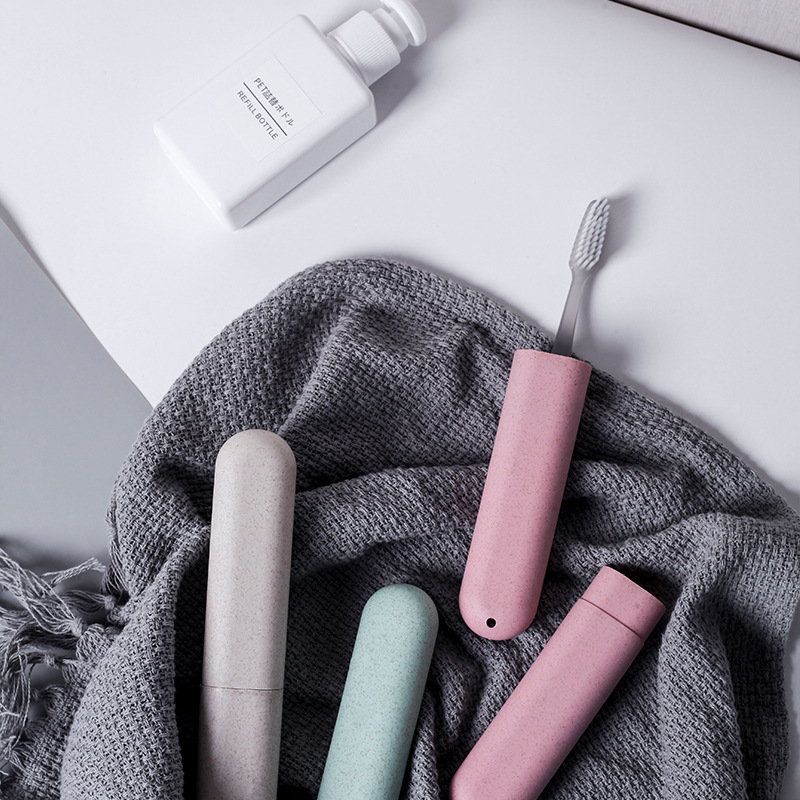 Toothbrush Box Wheat Straw Nordic Style Travel Portable Toothbrush Cover Travel Chopsticks Holder Straw Storage Box 24cm