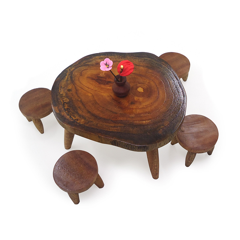 1:12 dollhouse accessories dollhouse mini retro solid wood living room set dining table chair scene decoration