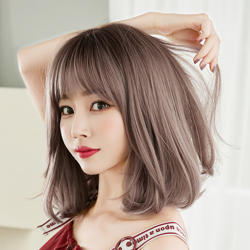 女性用 ショートヘアウィッグ ペアブロッサムヘッド 肩丈 フルウィッグキャップ ナチュラル ふわふわ 鎖骨 巻き毛 インナーバックル|undefined