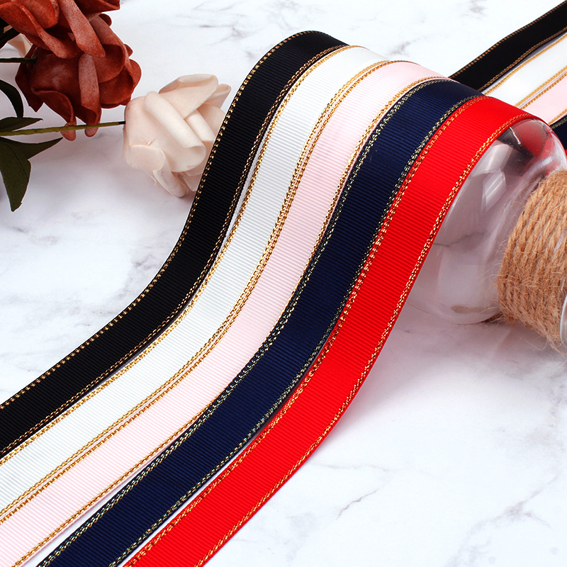 A variety of multi-color rib webbing gift packaging decoration bronzing thread belt 2 meters hemp rope 10 meters spot webbing
