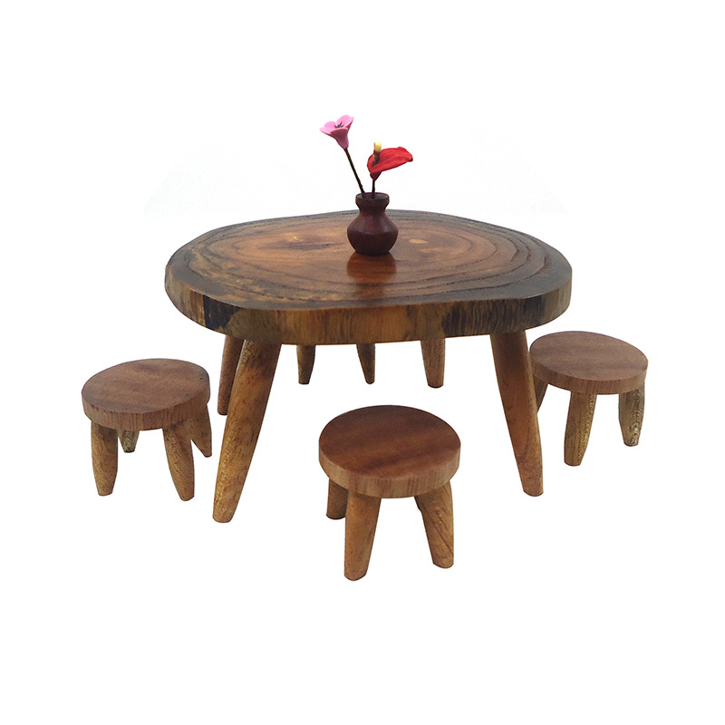 1:12 dollhouse accessories dollhouse mini retro solid wood living room set dining table chair scene decoration