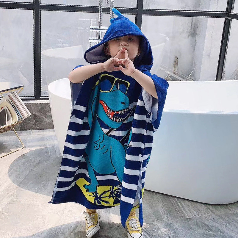Factory direct micro-business large children's bath towel cape reactive printing hooded bathrobe Cape absorbent wearable bath towel