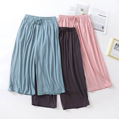 Pajama Pants Women's Wide Summer Thin Modal Capri Pants Solid Color Home Pants Wide Leg Plus Size Home Air Conditioning Pants